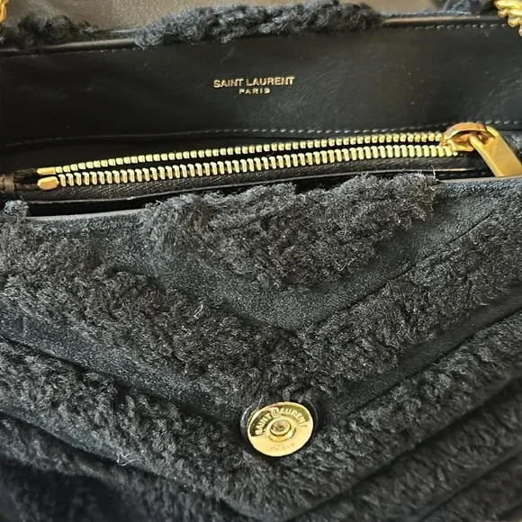 Authentic Yves Saint Laurent Black Loulou Suede & Shearling Shoulder Bag - Picture 10 of 13